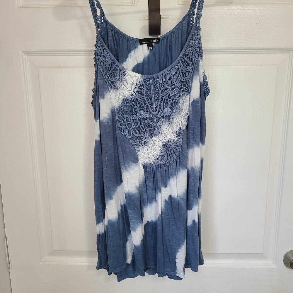 (408) RXB Woman's Spaghetti Strap Blouse, Size: Large Color: Blue/White
